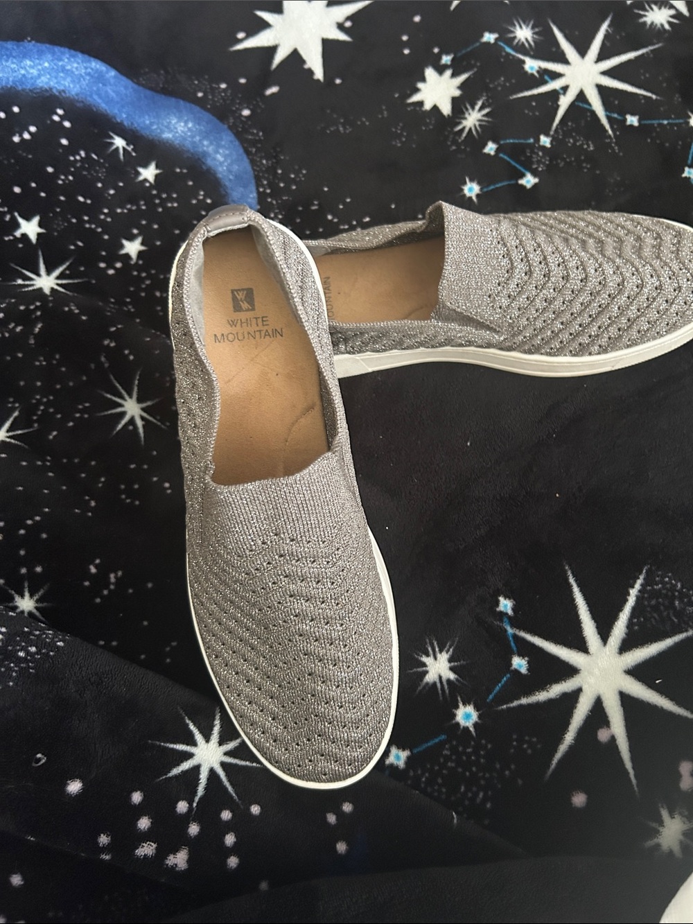 White Mountain Silver Knit Slip-On Sneakers